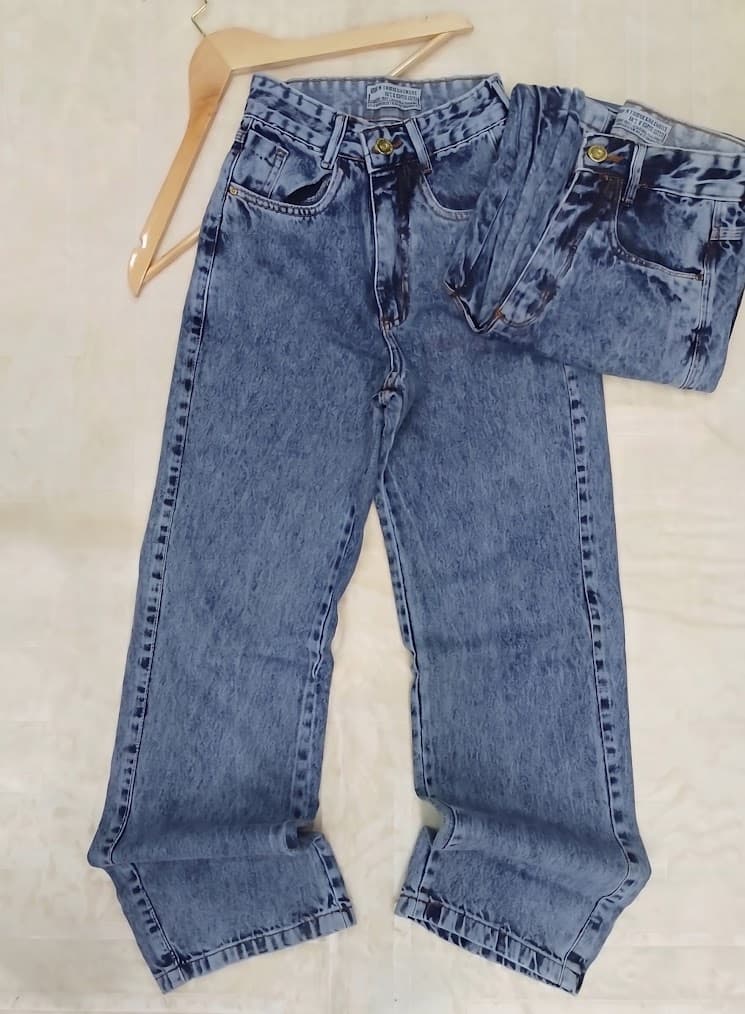 Calça Wide leg jeans marmorizado