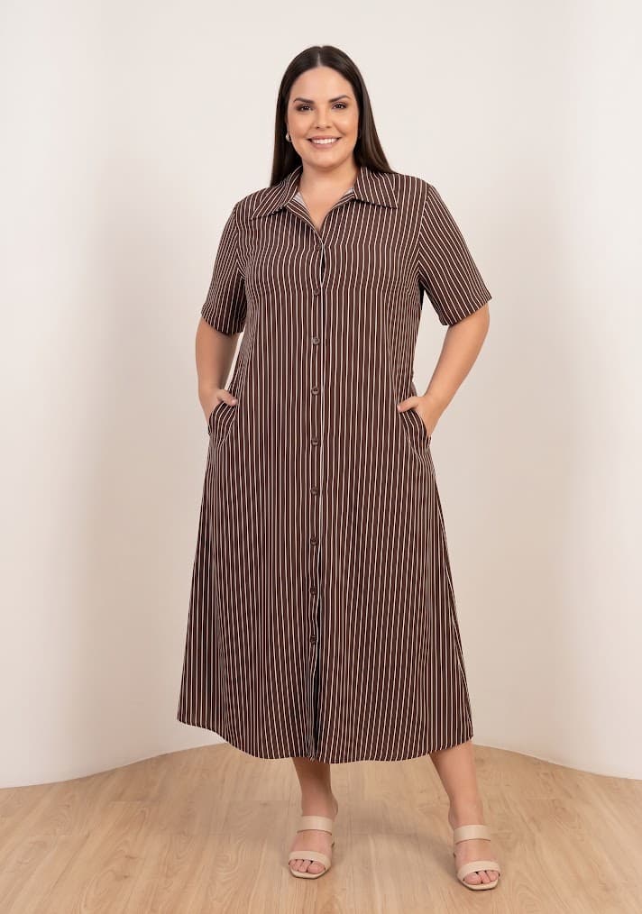 Vestido Chemise Risca Giz Plus size