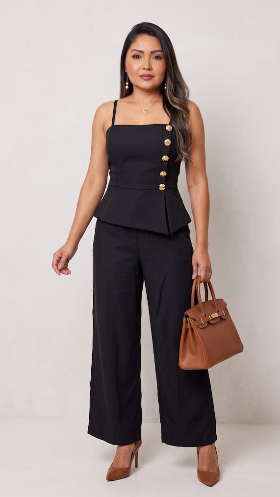 Conjunto Feminino Alfaiataria Com Botões Dourado