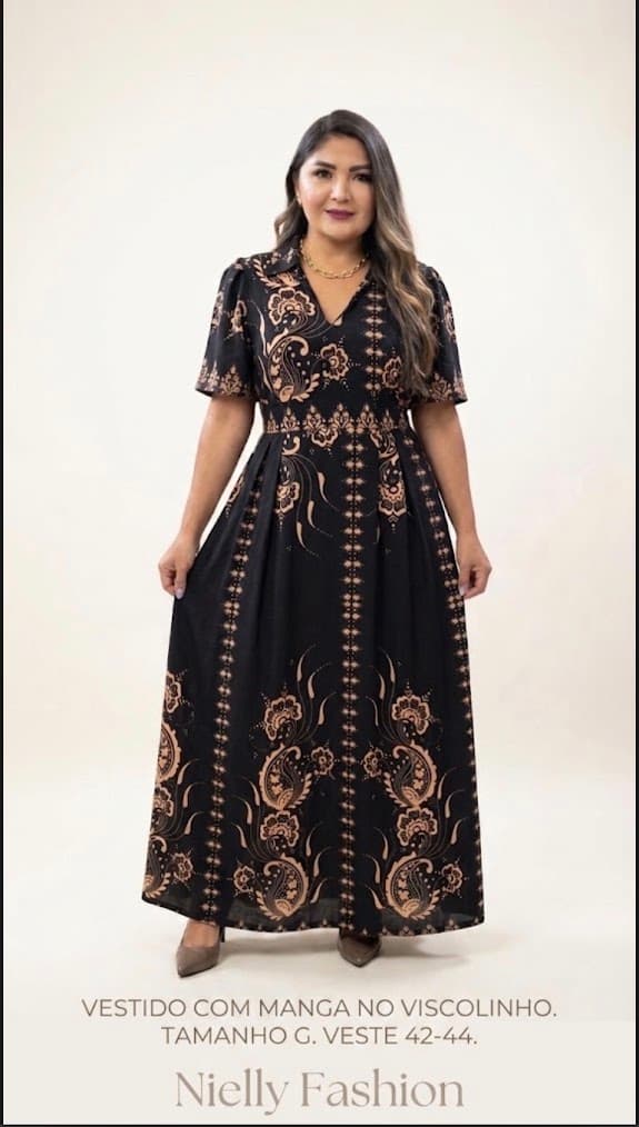 Vestido Longo de Manga Curta